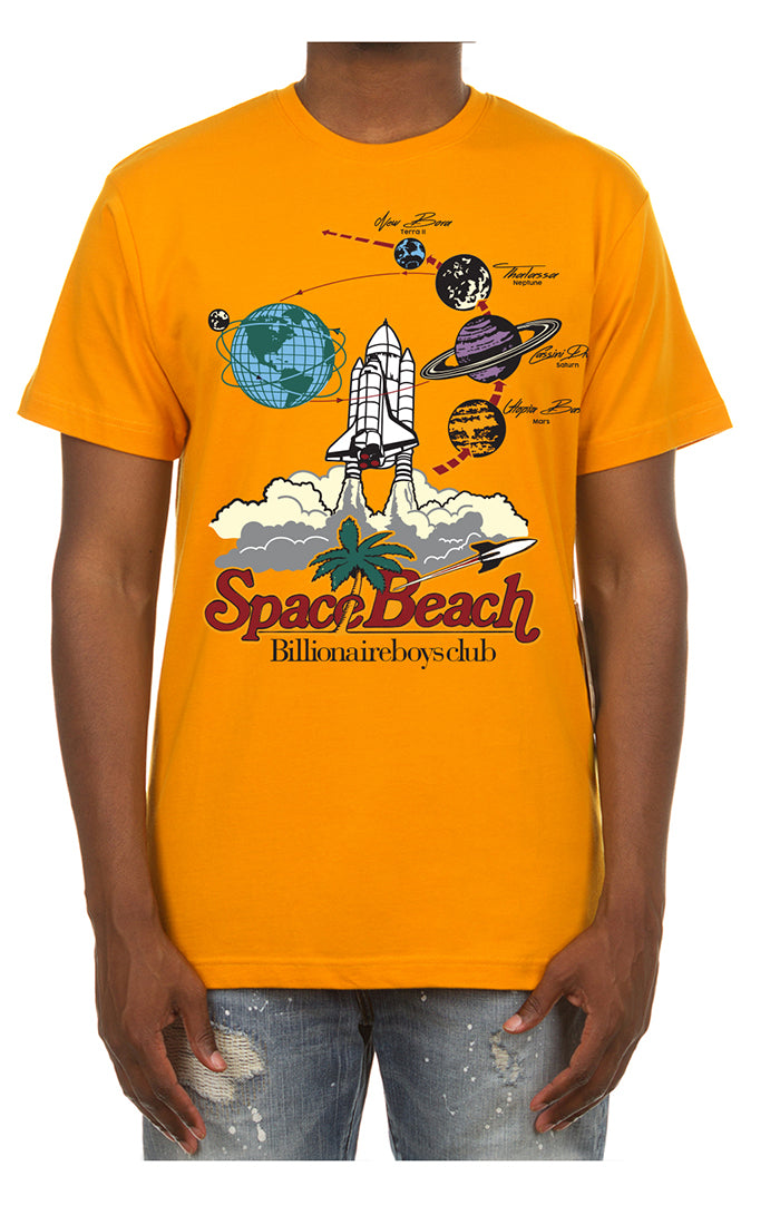 841-7208 BB SPACE BEACH SS TEE R/YELLOW