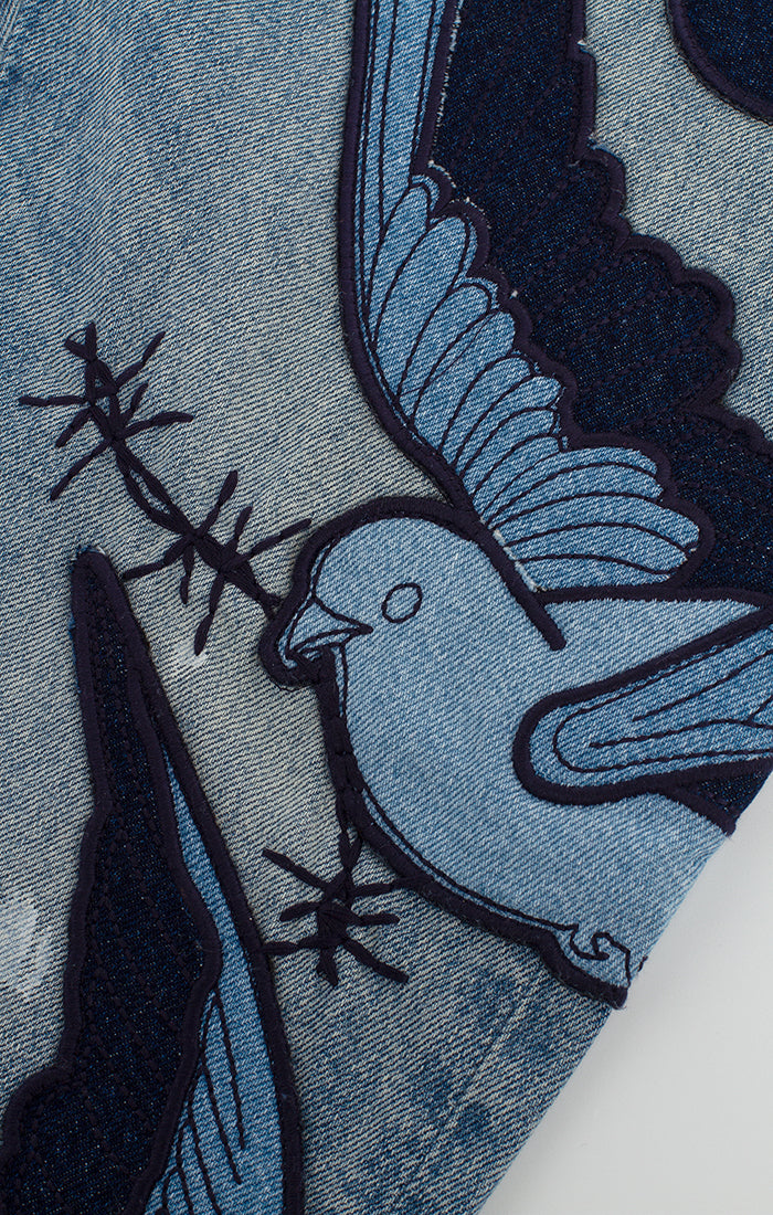 Bldg4 Flock Jeans with Bird Embroidery