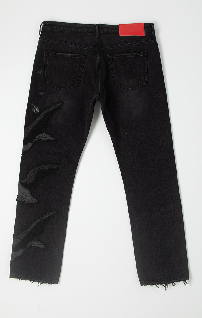 Bldg Burn Black Bird-Embroidered Jeans