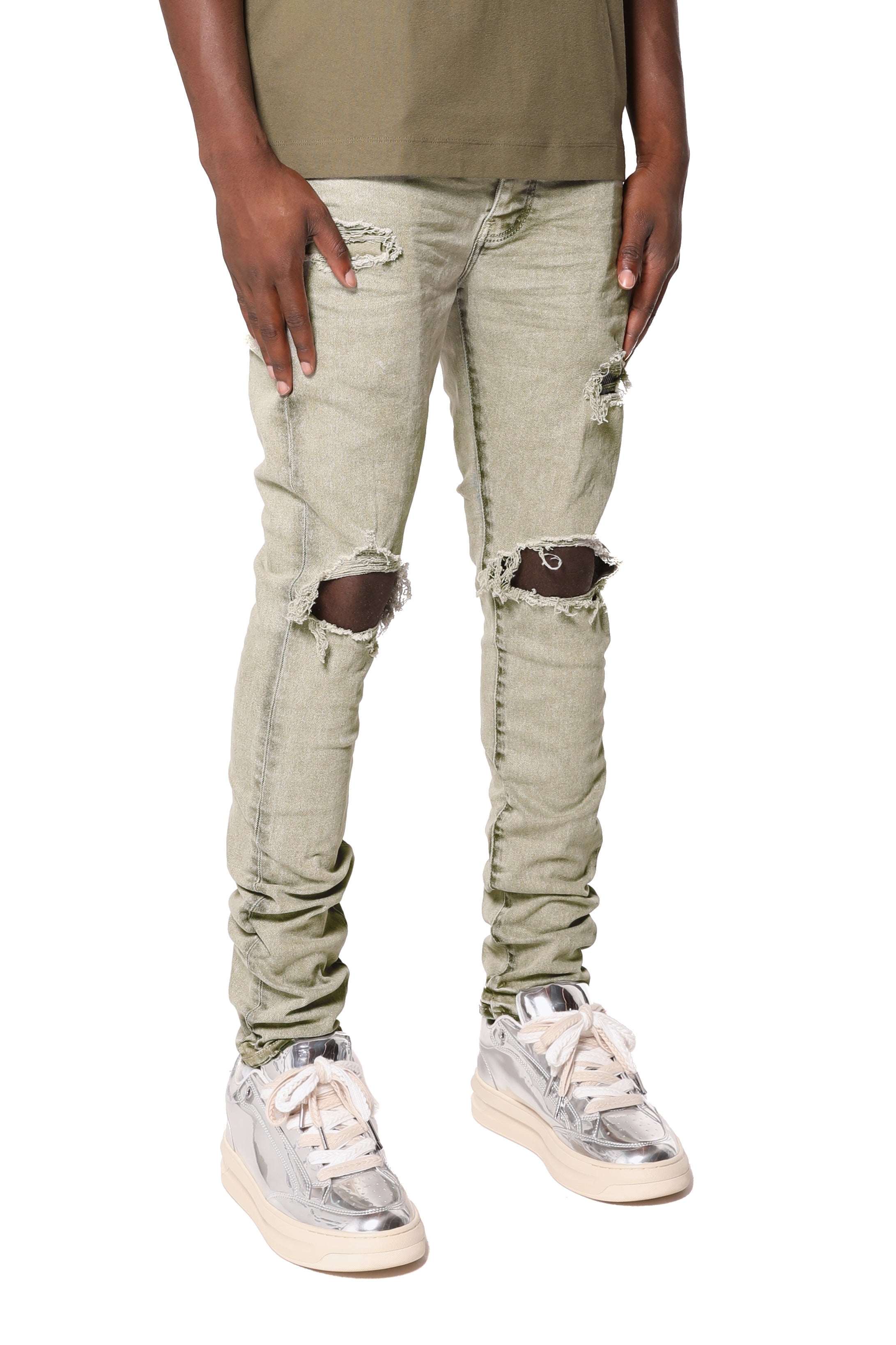 PURPLE BRAND Skinny Coated Seam Jeans – Green