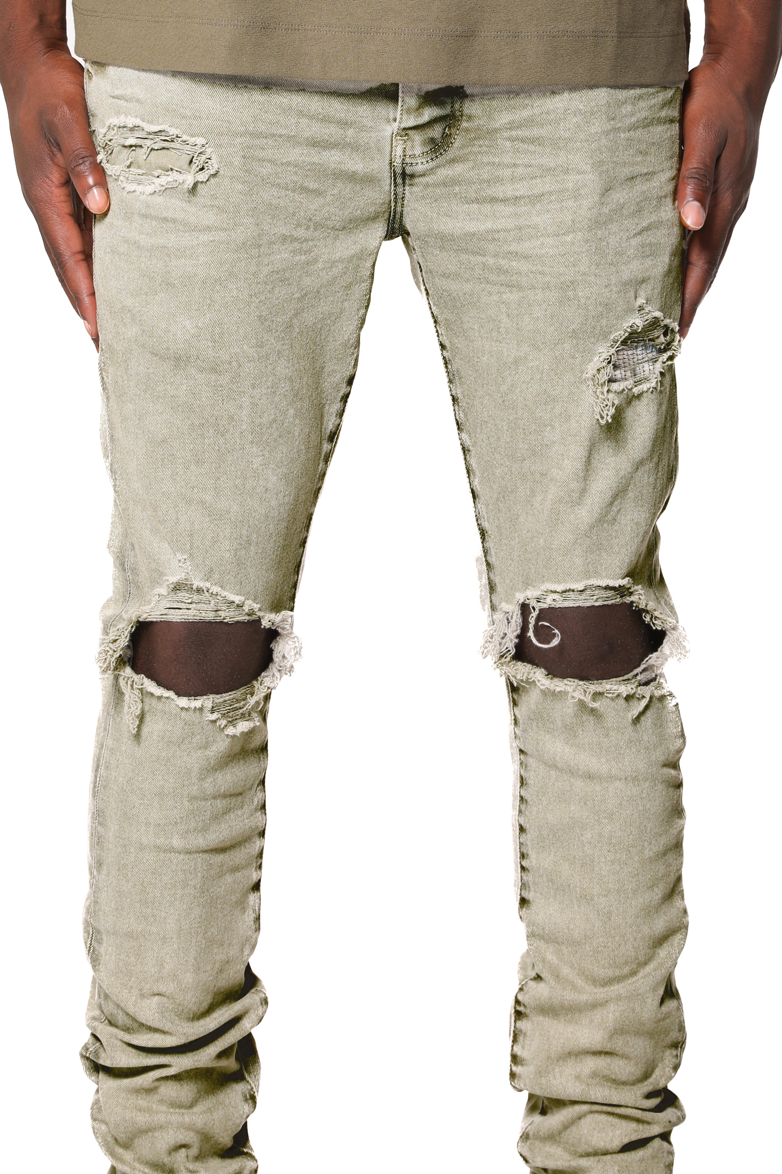 PURPLE BRAND Skinny Coated Seam Jeans – Green