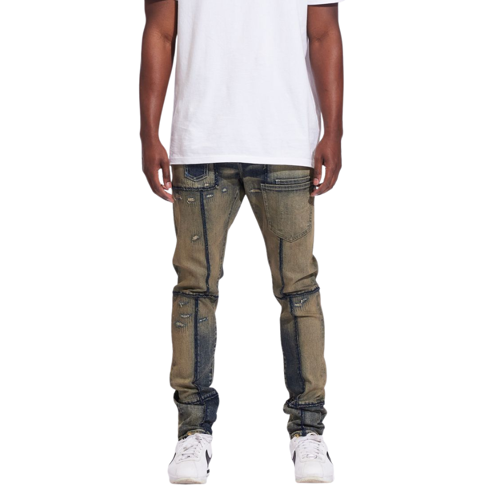Crysp Indigo Acid Skinny Distressed Jeans - Distressed Wash