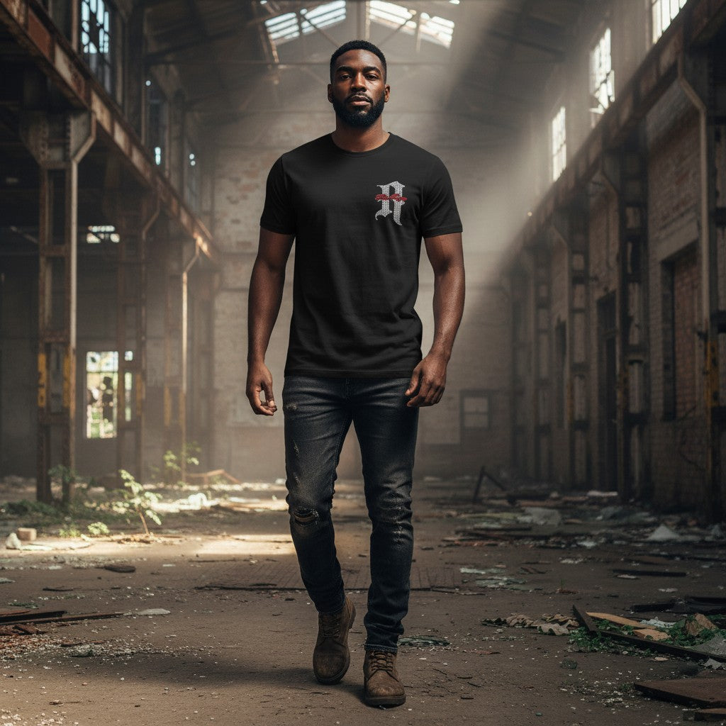 Red Poppy Men's Black T-Shirt