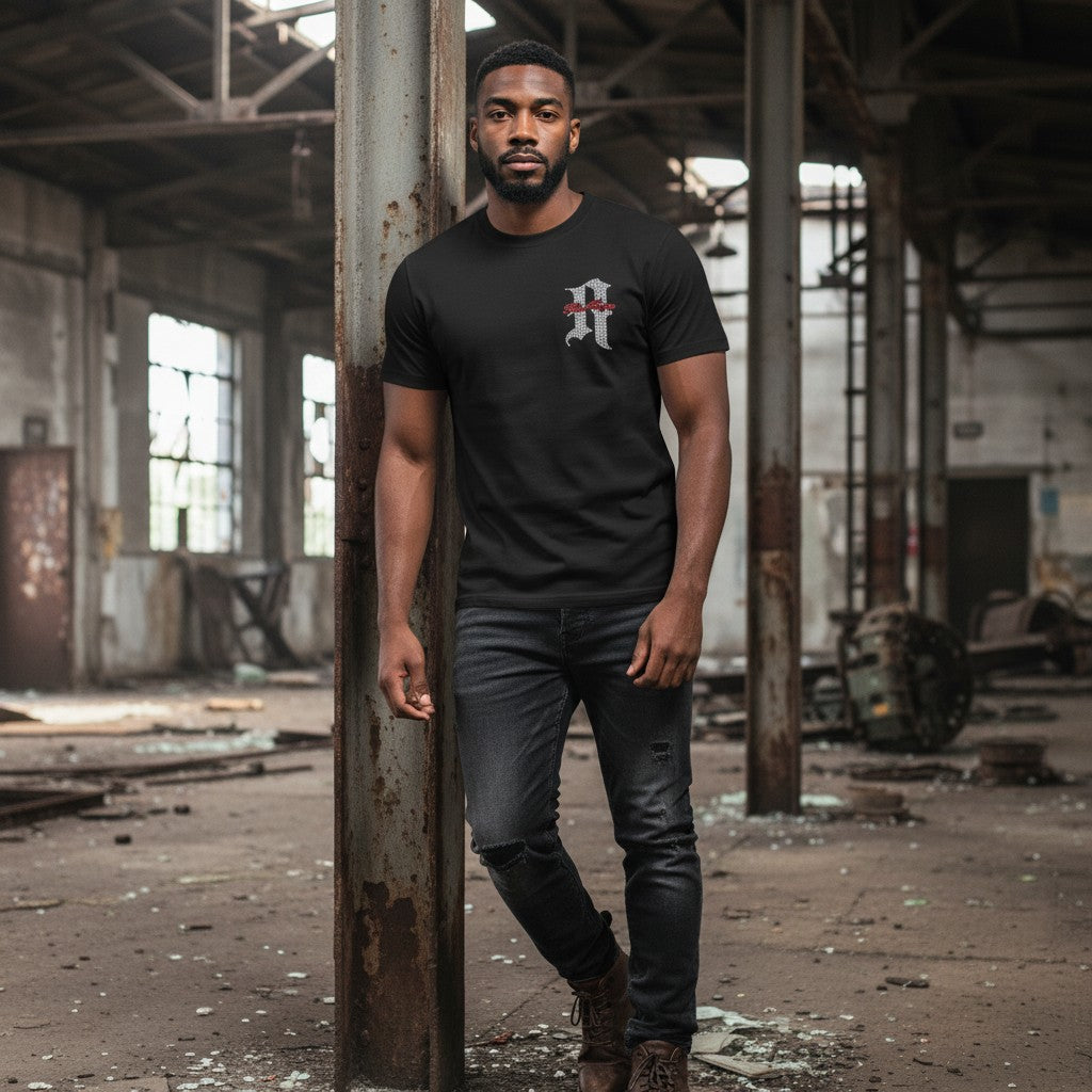 Red Poppy Men's Black T-Shirt