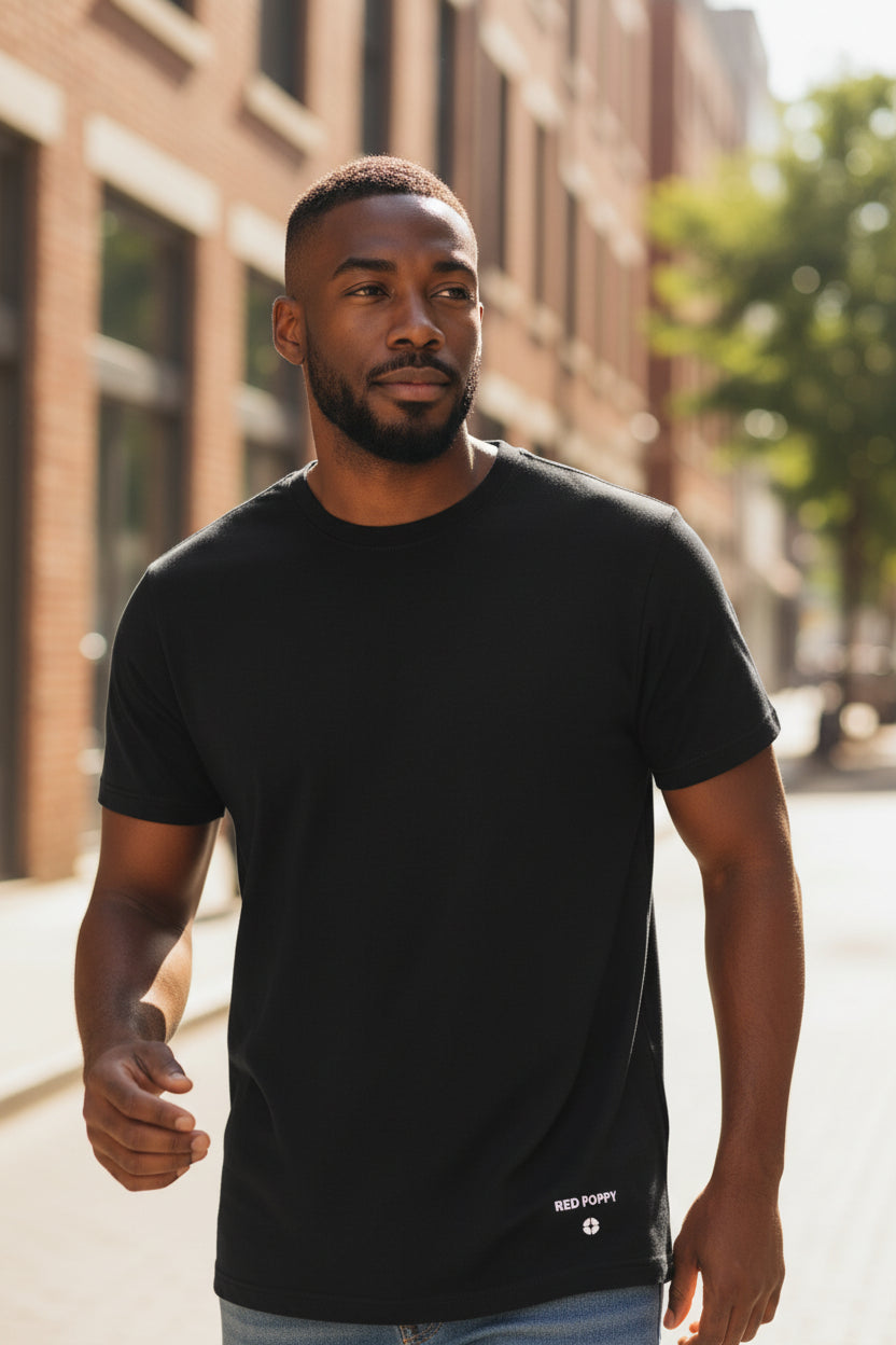 Red Poppy Basic Black T-Shirt - Comfort Fit
