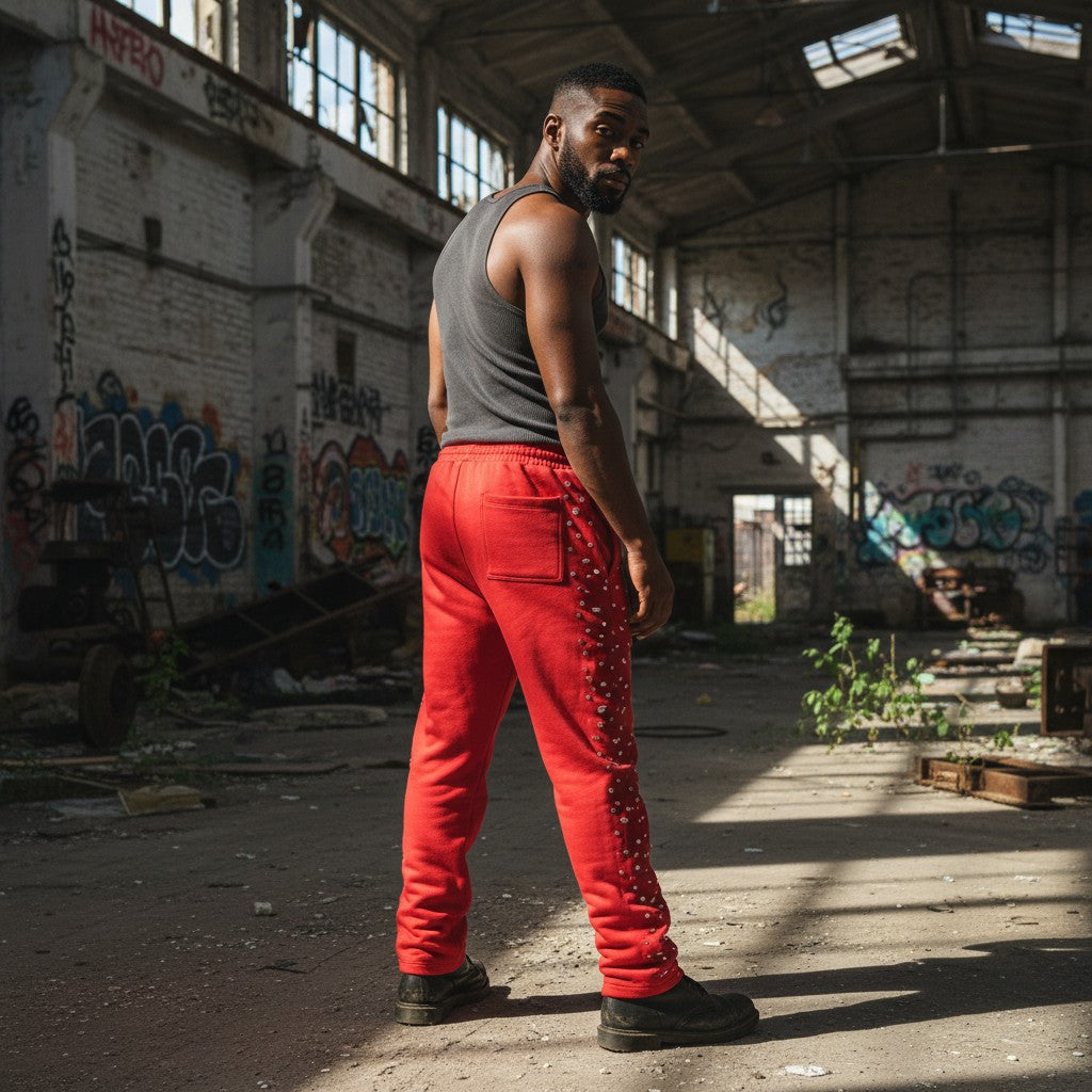 Red Poppy Men's Sweatpants - Red Color