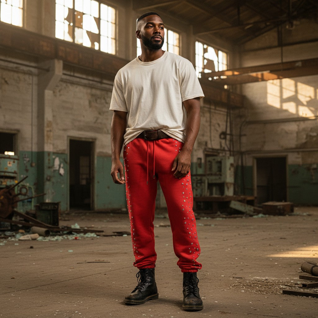 Red Poppy Men's Sweatpants - Red Color