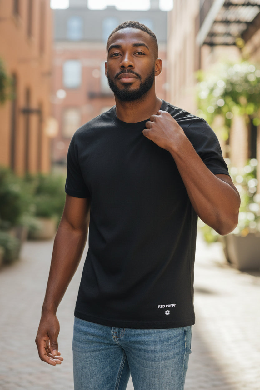 Red Poppy Basic Black T-Shirt - Comfort Fit
