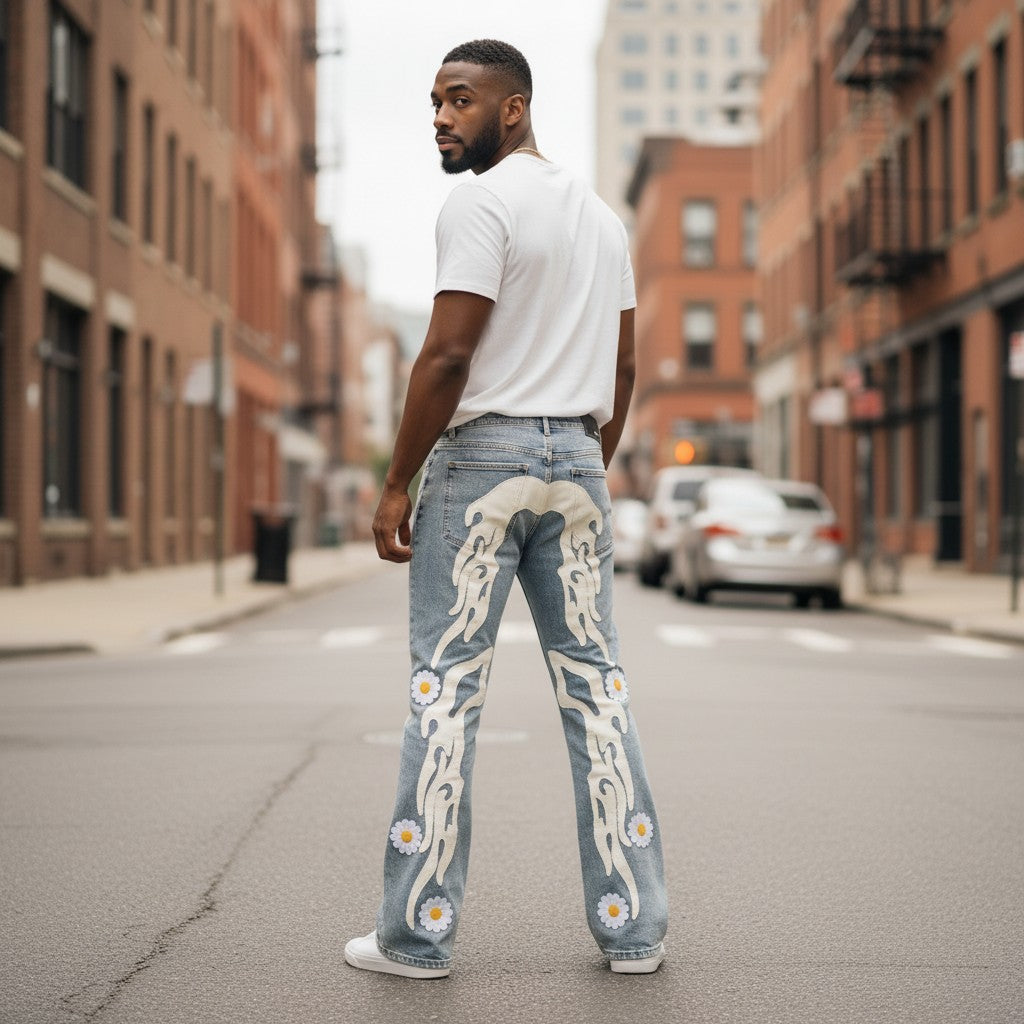 Red Poppy Relaxed Flare Jeans - Light Wash