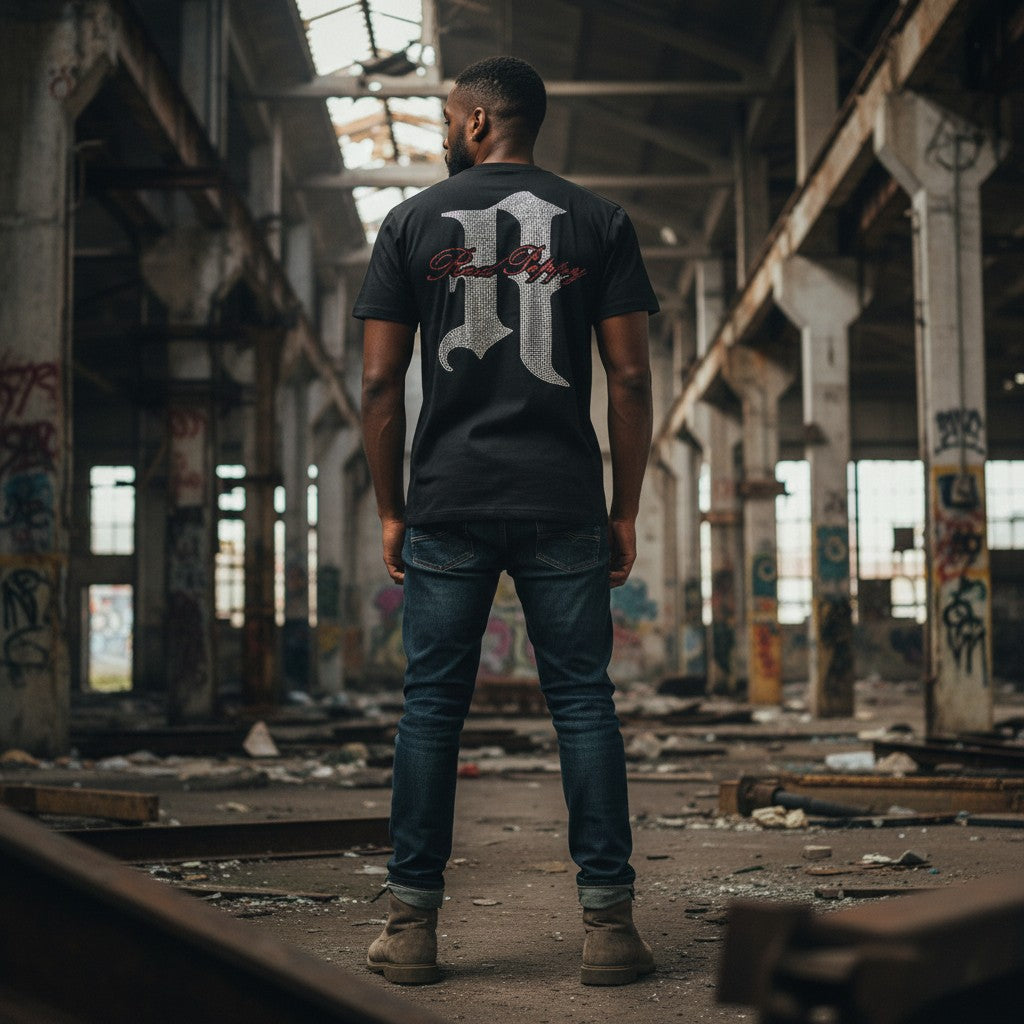 Red Poppy Men's Black T-Shirt