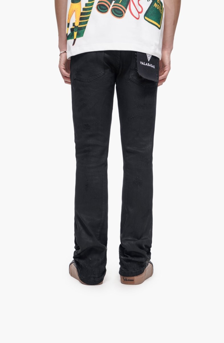 Wired Black Waxed Stacked Jeans - Valabasas