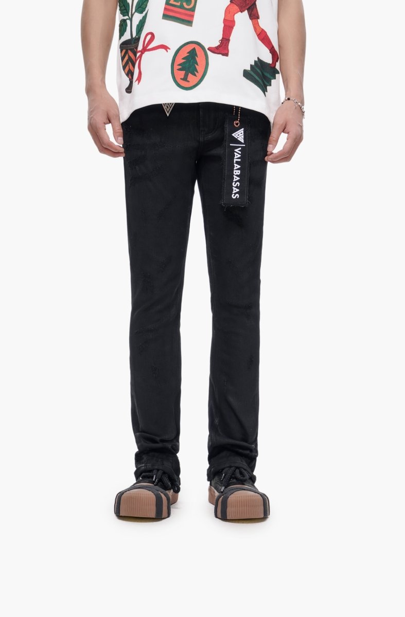 Wired Black Waxed Stacked Jeans - Valabasas